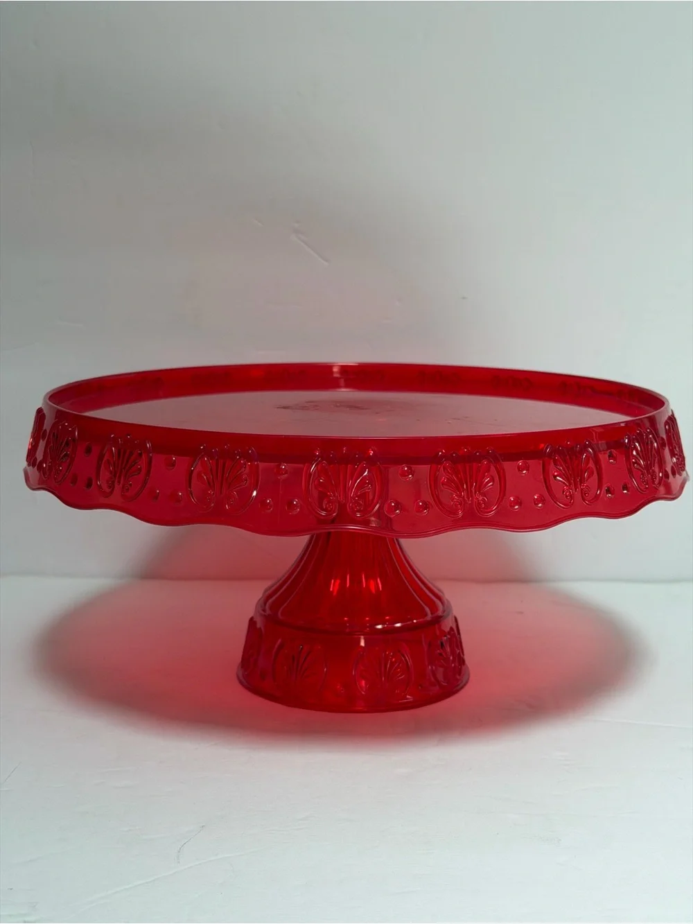 Red Plastic Pedestal Cake Stand and Large Tray